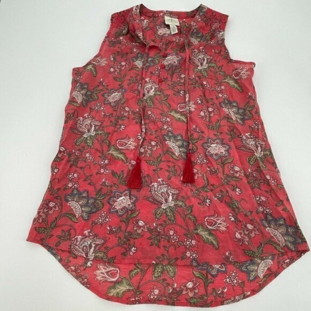 St. John's Bay Top Small Womens Cabaret Red Floral Sleeveless Tassel Boho